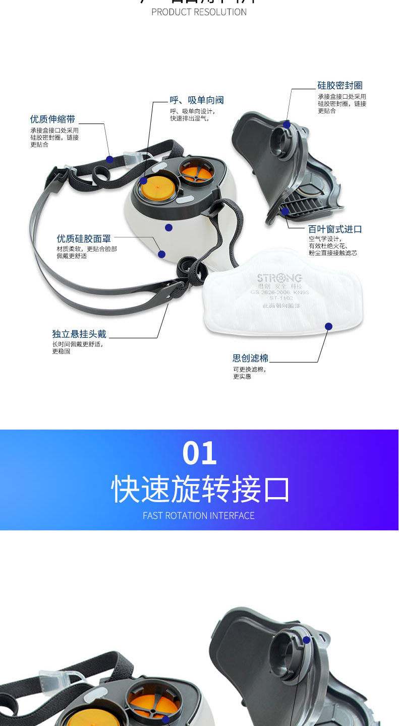 思創(chuàng)半面具矽膠防塵面罩ST-1080