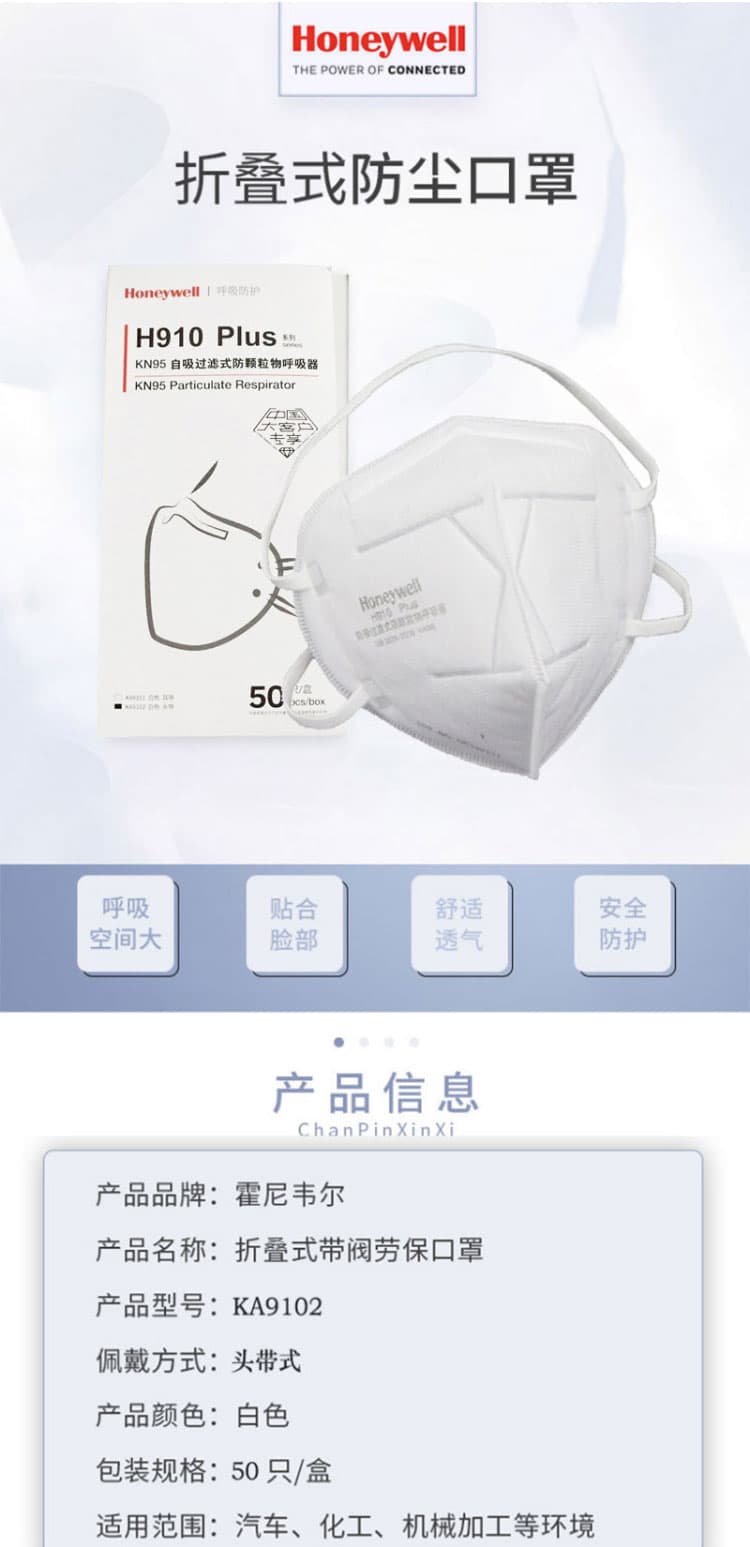 霍尼韋爾 KA9102 H910Plus系列摺疊頭帶式防塵口罩