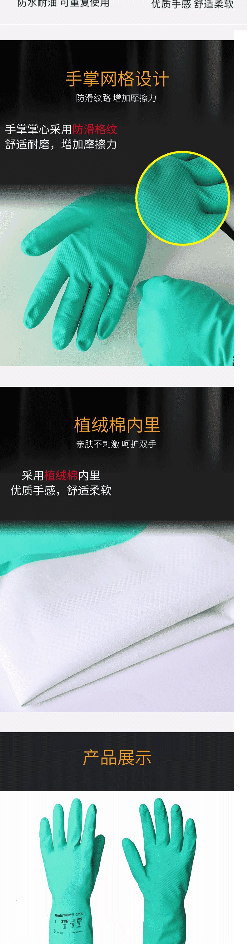 安思爾(Ansell)37-176 丁腈橡膠全塗層防化手套